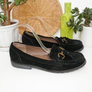 White Mountain Black Suede Brass Horse bit Tassel Augusta Loafers Size Womens 9